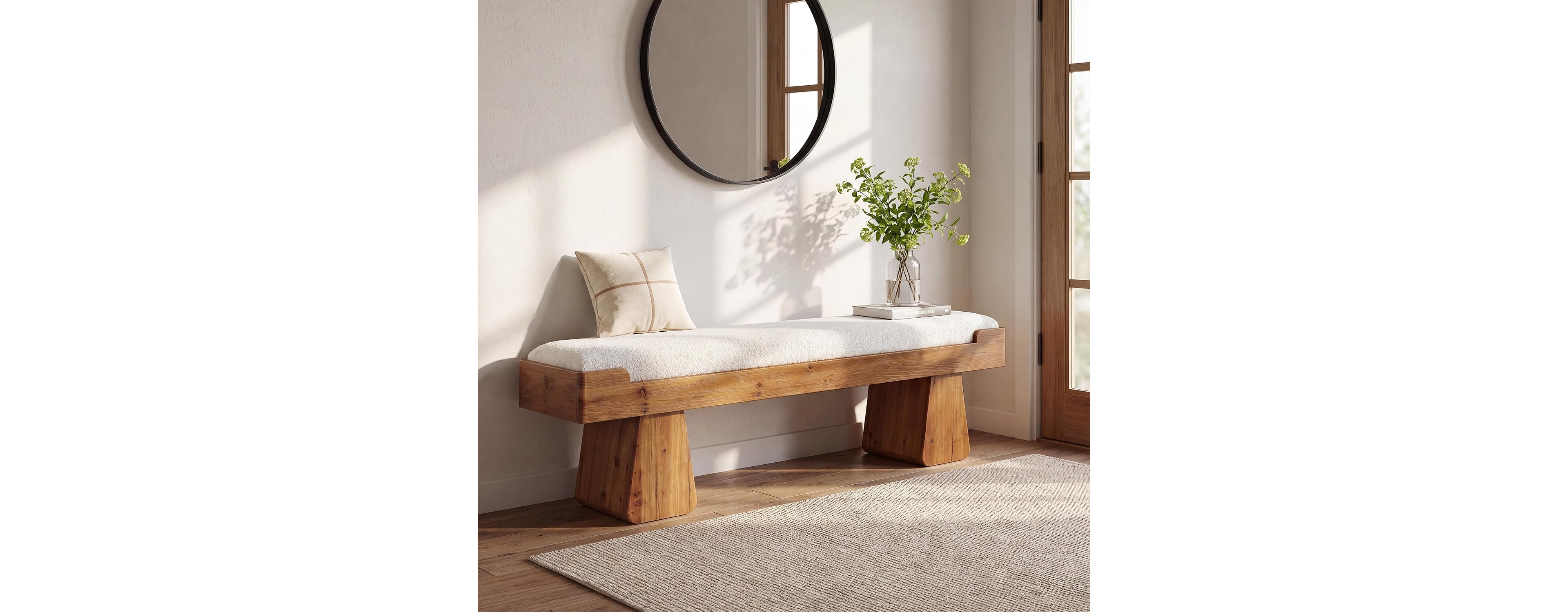 Tribesigns Solid Wood Bench, Farmhouse Wooden Entryway Bench