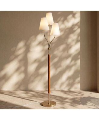3-Head Floor Lamp with Linen Shades, Tall Metal Standing, Triple Lampshade Versatile E26 Sockets