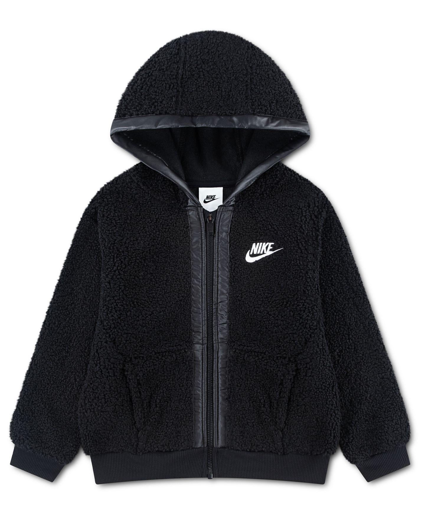 Детское худи Nike из флиса с высоким ворсом на молнии, цвет: Чёрный — фото 1
