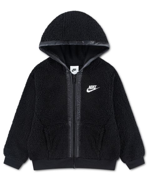 Детское худи Nike из флиса с высоким ворсом на молнии, цвет: Чёрный