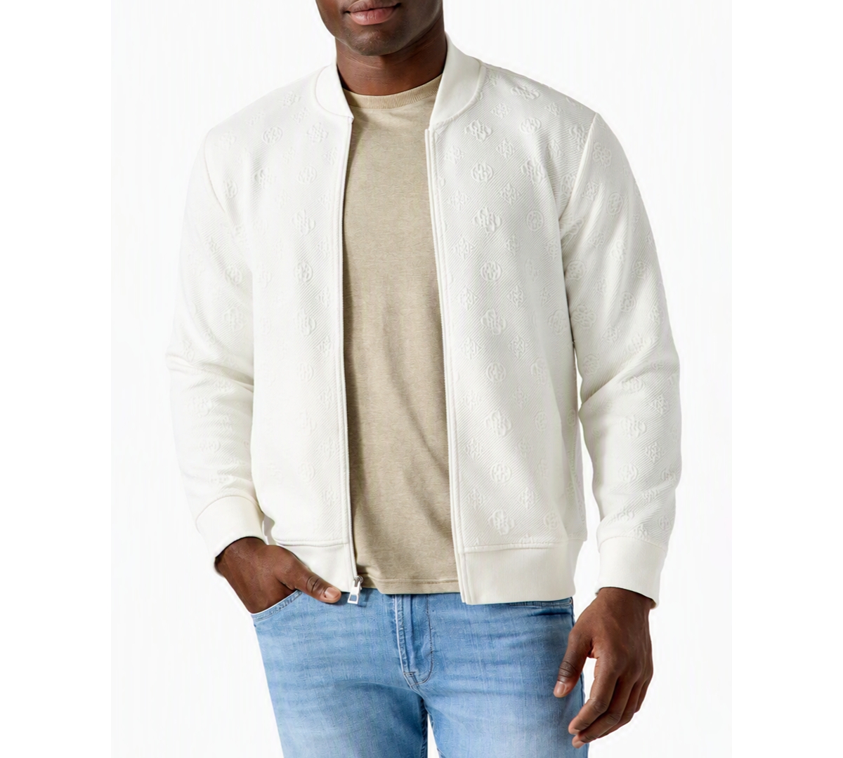 Guess Men's Rover Twill Bomber Full-Zip Sweatshirt - Off White