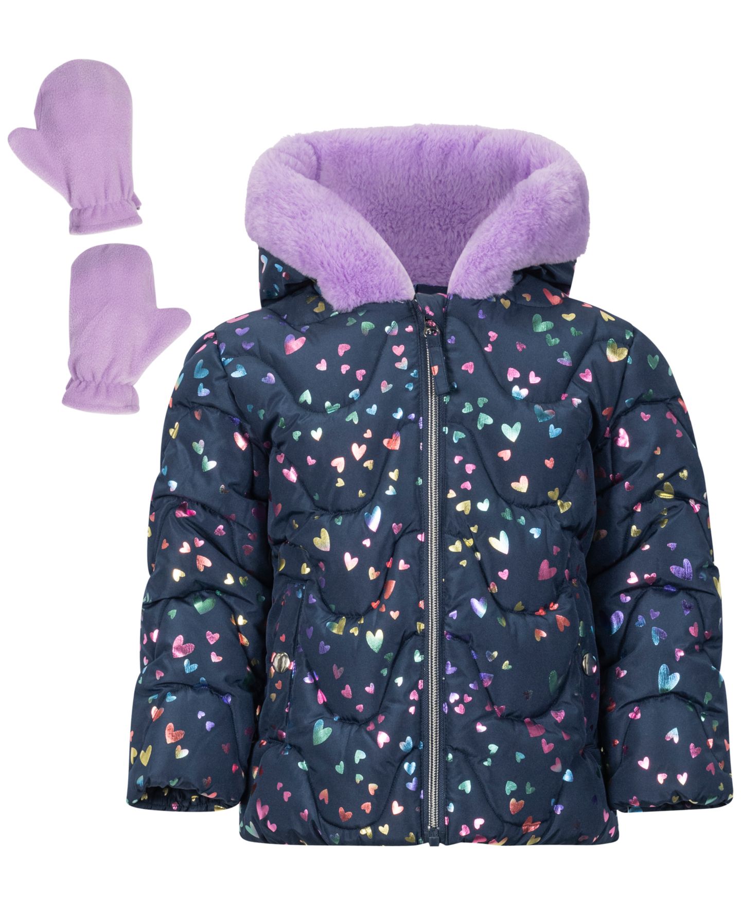 S Rothschild & CO Baby Girls' Foil-Print Fleece-Lined Hooded Jacket and Ski Bib, 2-Piece Set, цвет: Тёмно-синий — фото 4