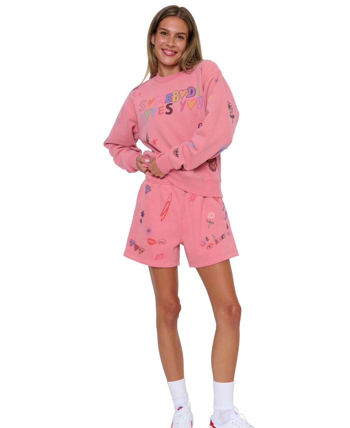 Mayfair Juniors' Somebody Loves You Graphic Long-Sleeve Cotton-Blend Sweatshirt