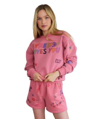 Juniors' Somebody Loves You Pull-On Graphic Print Mid-Rise Shorts, 3.75" Inseam