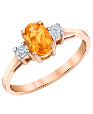 Citrine (3/4 ct. t.w.) & Diamond (1/6 ct. t.w.) Three-Stone Ring in 14k Rose Gold