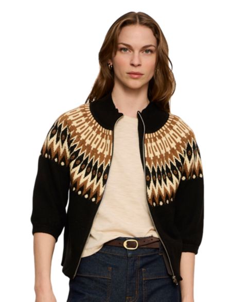 Женский кардиган Sanctuary Petite Fairisle Zip-Up Short Sleeve Semi-Cropped, цвет: Poconos Fairisle