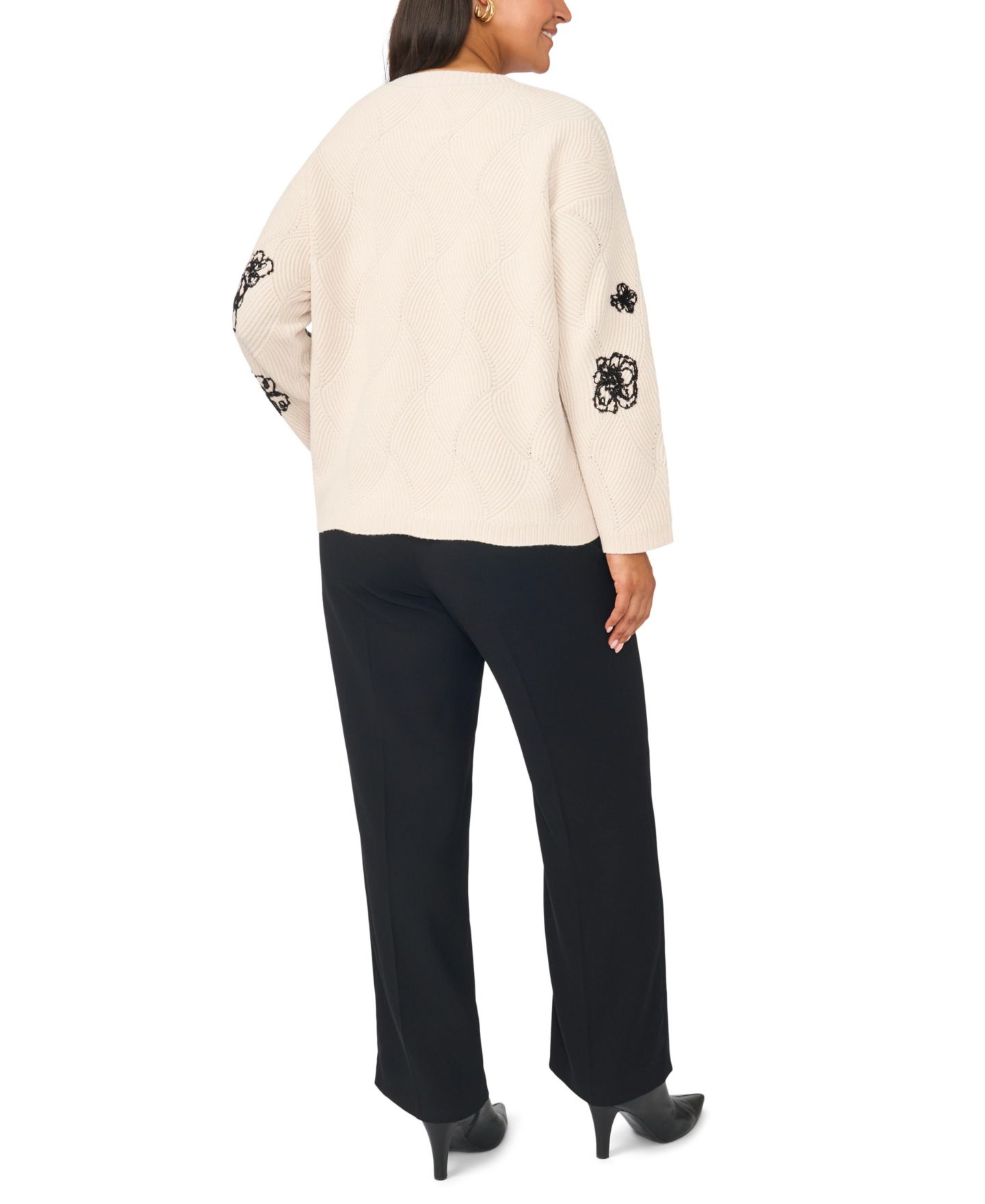 Женский свитер Vince Camuto Plus Size Floral-Embroidered Long-Sleeve Crewneck, цвет: Меланжевый — фото 4