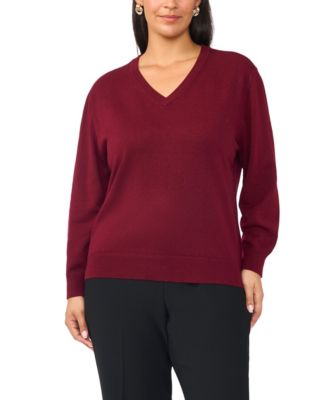 Plus Size V-Neck Long-Sleeve Racking-Trim Sweater