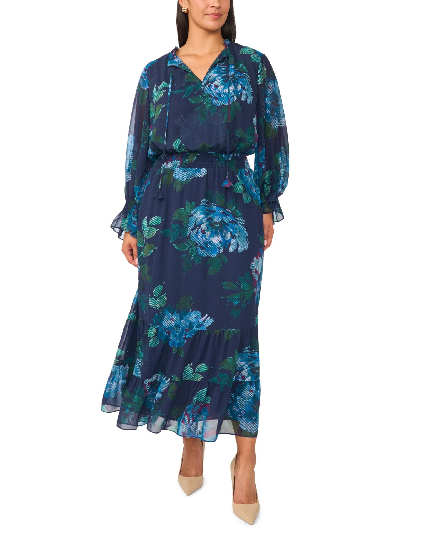 Plus Size Floral-Smocked Maxi Dress