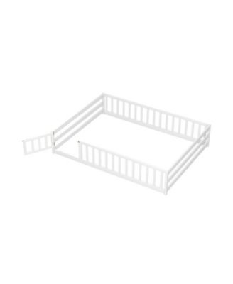 Full Size Floor Bed for Kids with Full-Length Guardrails and Removable Door