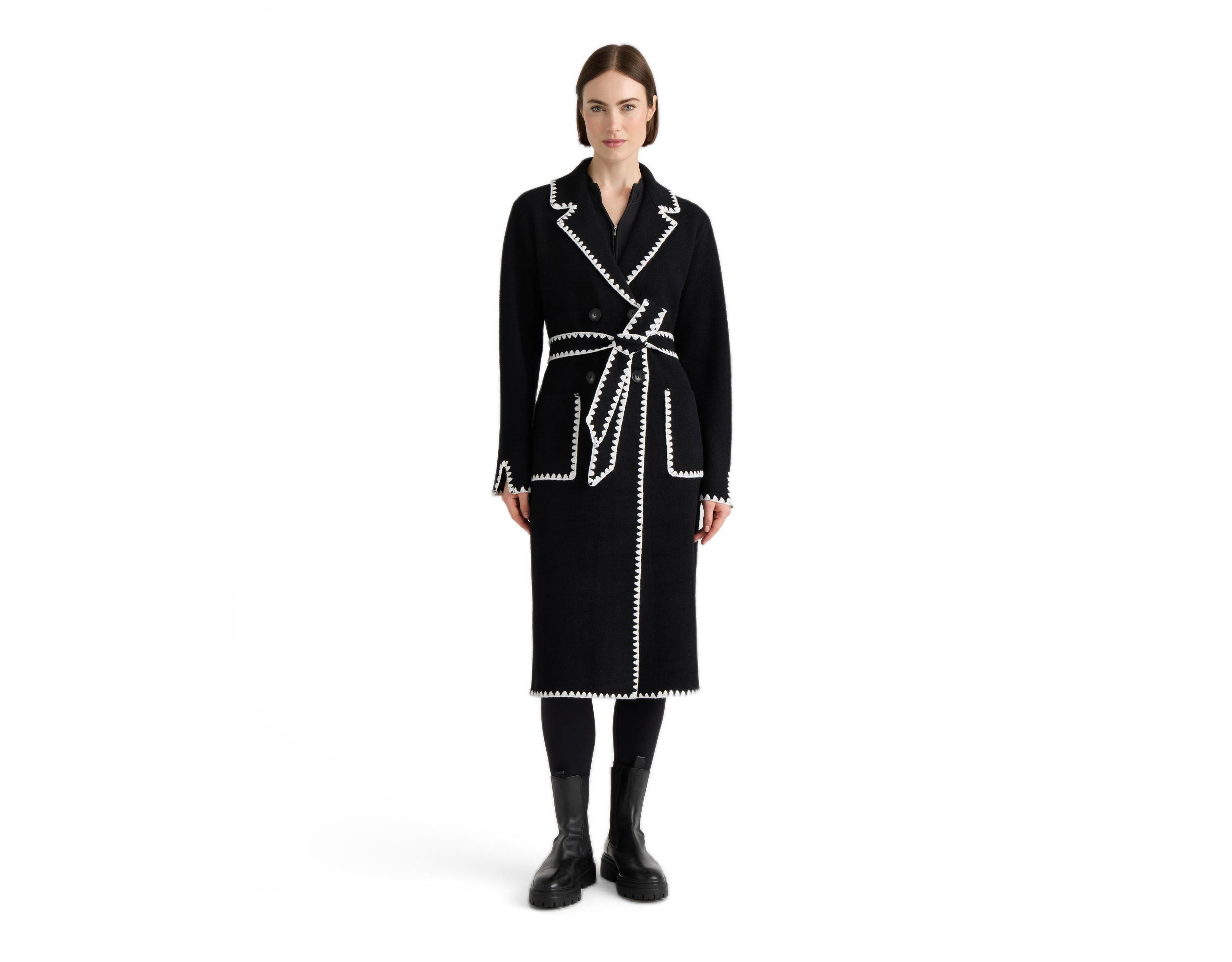 Nvlt Women's Double-Breasted Belted Coatigan with Whipstitch Detailing