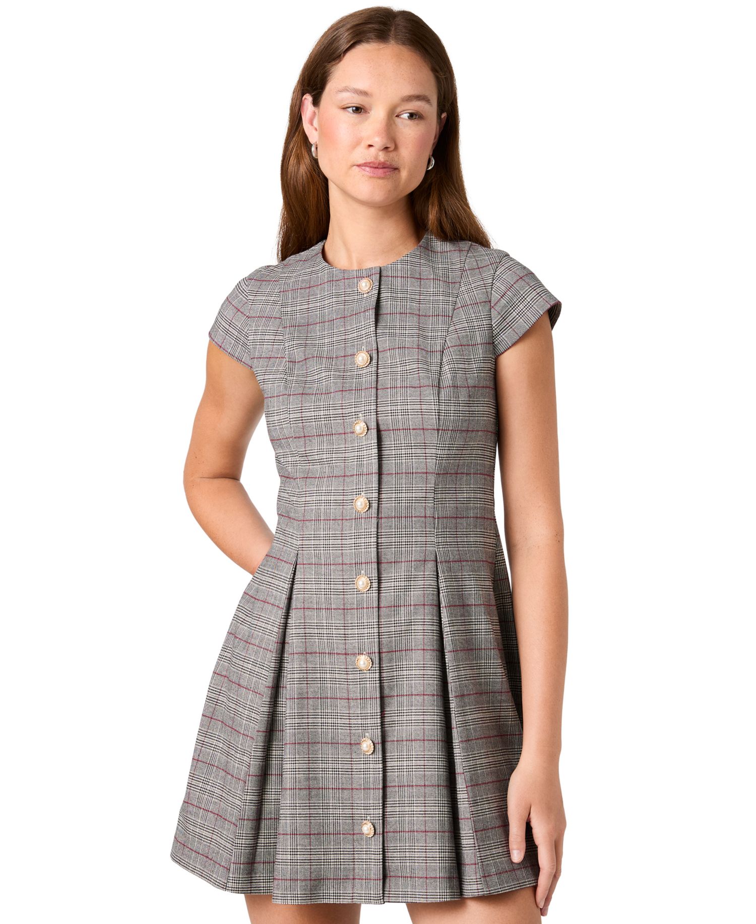 Women's Leonie Tartan-Plaid Fit-&-Flare Short-Sleeve Dress