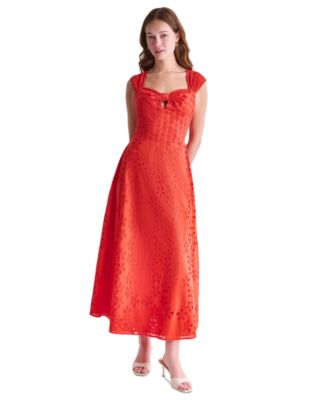 Women's Sweetheart Neck Keyhole Eyelet Maxi Dress