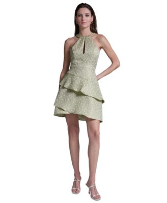 Women's Metallic Halter Neck Fit-and-Flare Dress