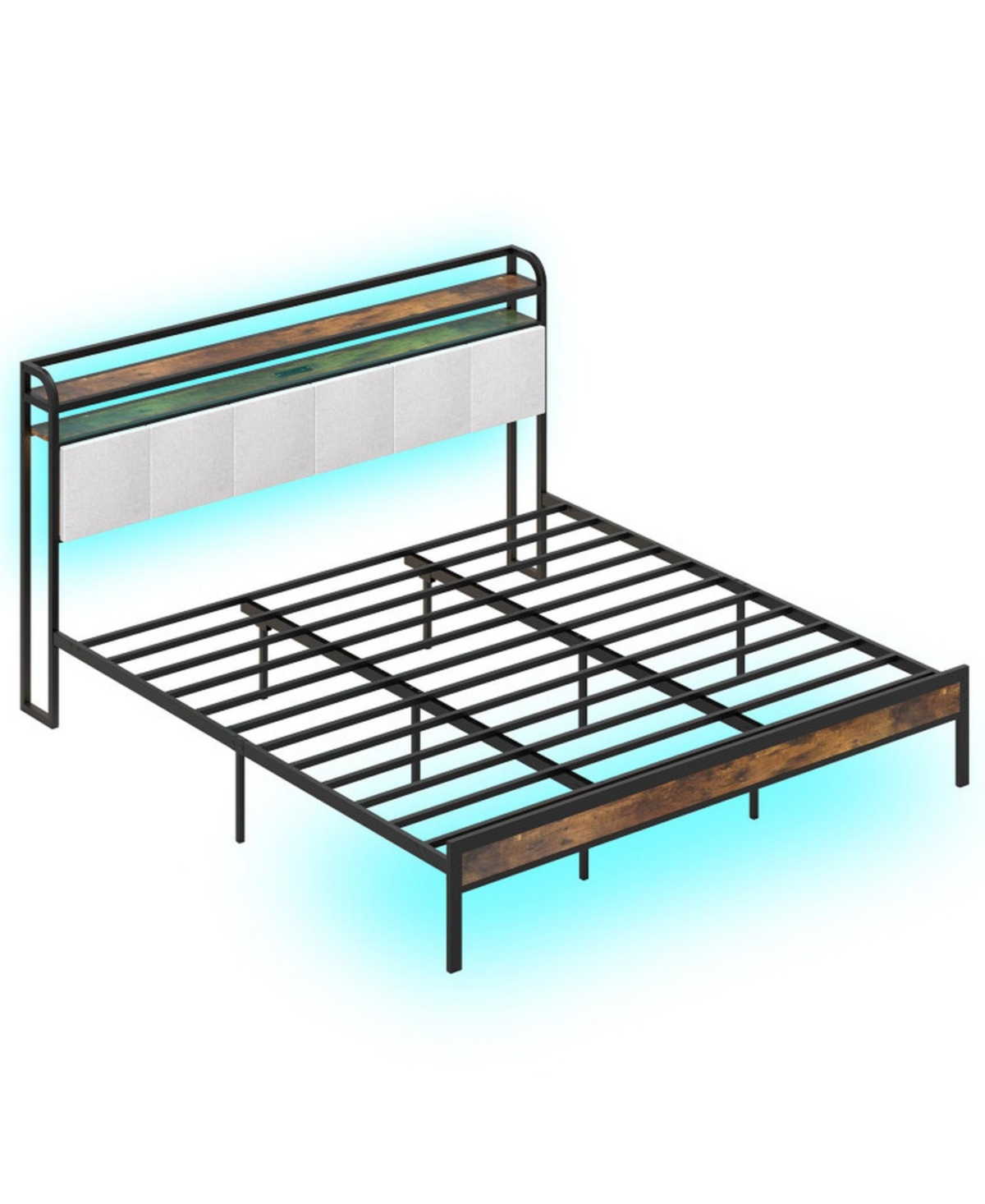 Gouun King Size Bed Frame with Led Lights Charging Station and Storage Headboard