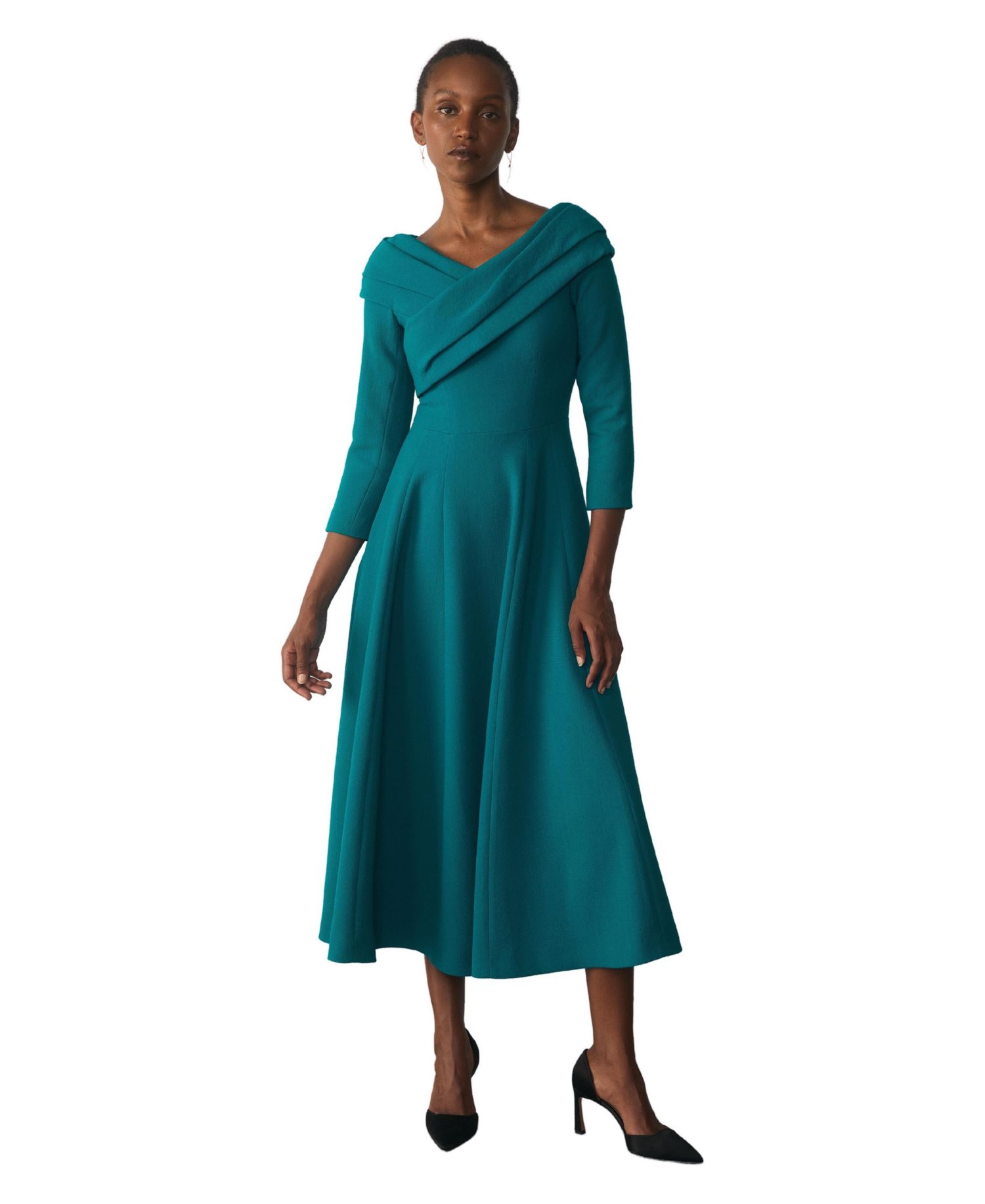Women's Palermo Bardot Neck A-Line 3/4-Sleeve Midi Dress