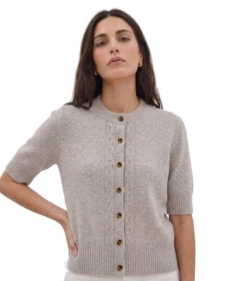 Women's Elbow Sleeve Cable Trim Cardigan