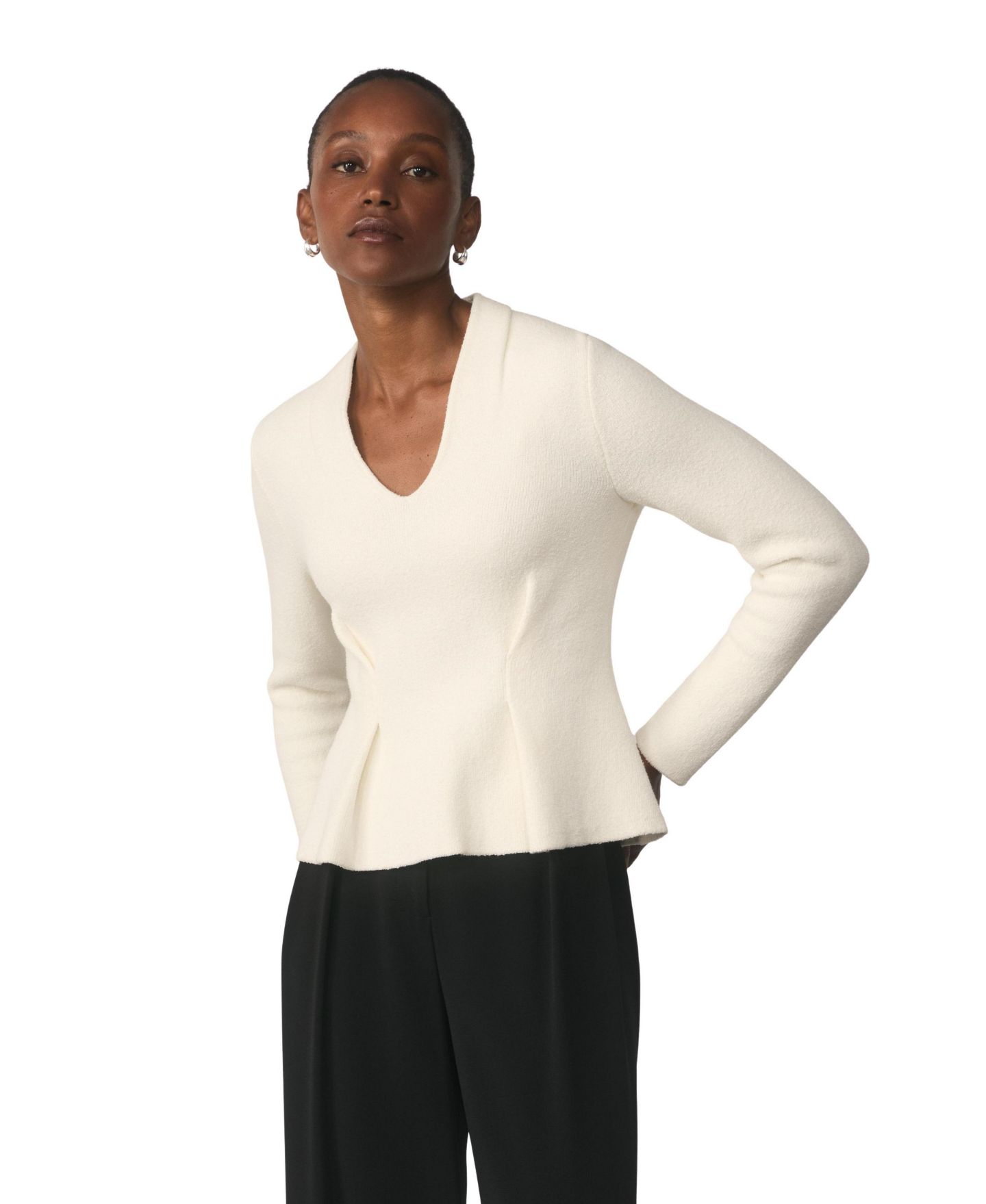 Женский топ The Fold Roveta Peplum V-Neck Long-Sleeve Cotton-Blend, цвет: Белый — фото 7