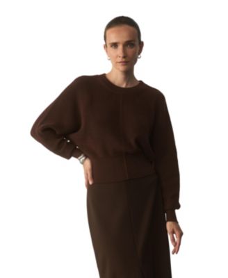 Women's Long-Sleeve Crop Cotton-Silk Blend Sweater