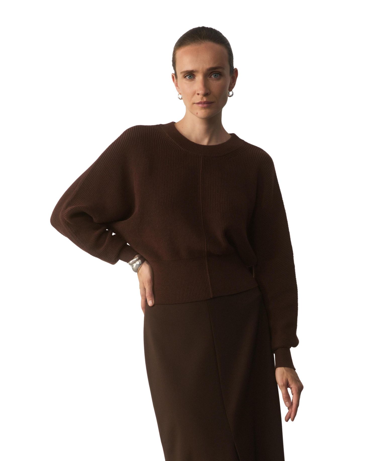 Women's Long-Sleeve Crop Cotton-Silk Blend Sweater