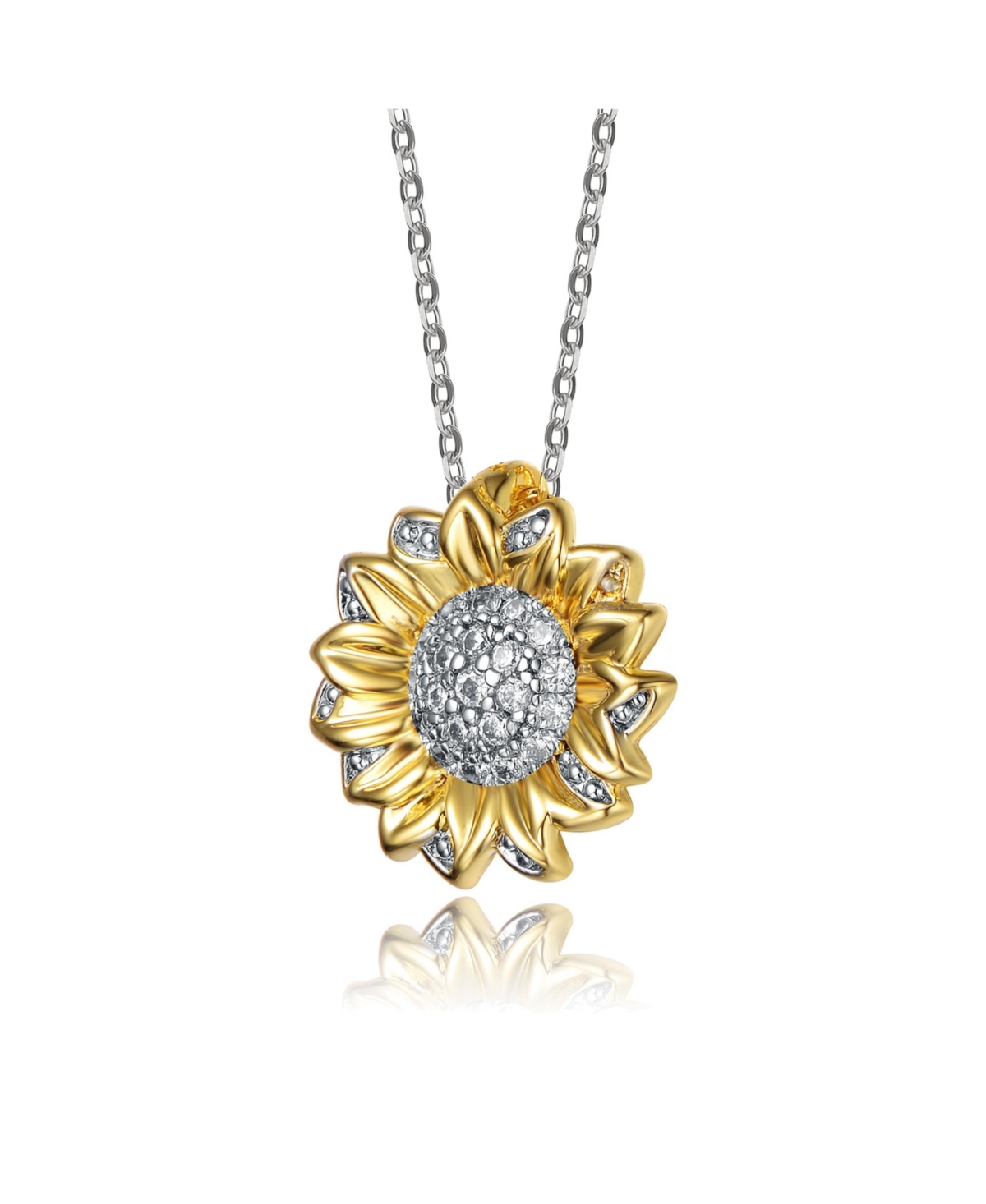 14K Gold Plated Sunflower Cubic Zirconia Floral Pendant