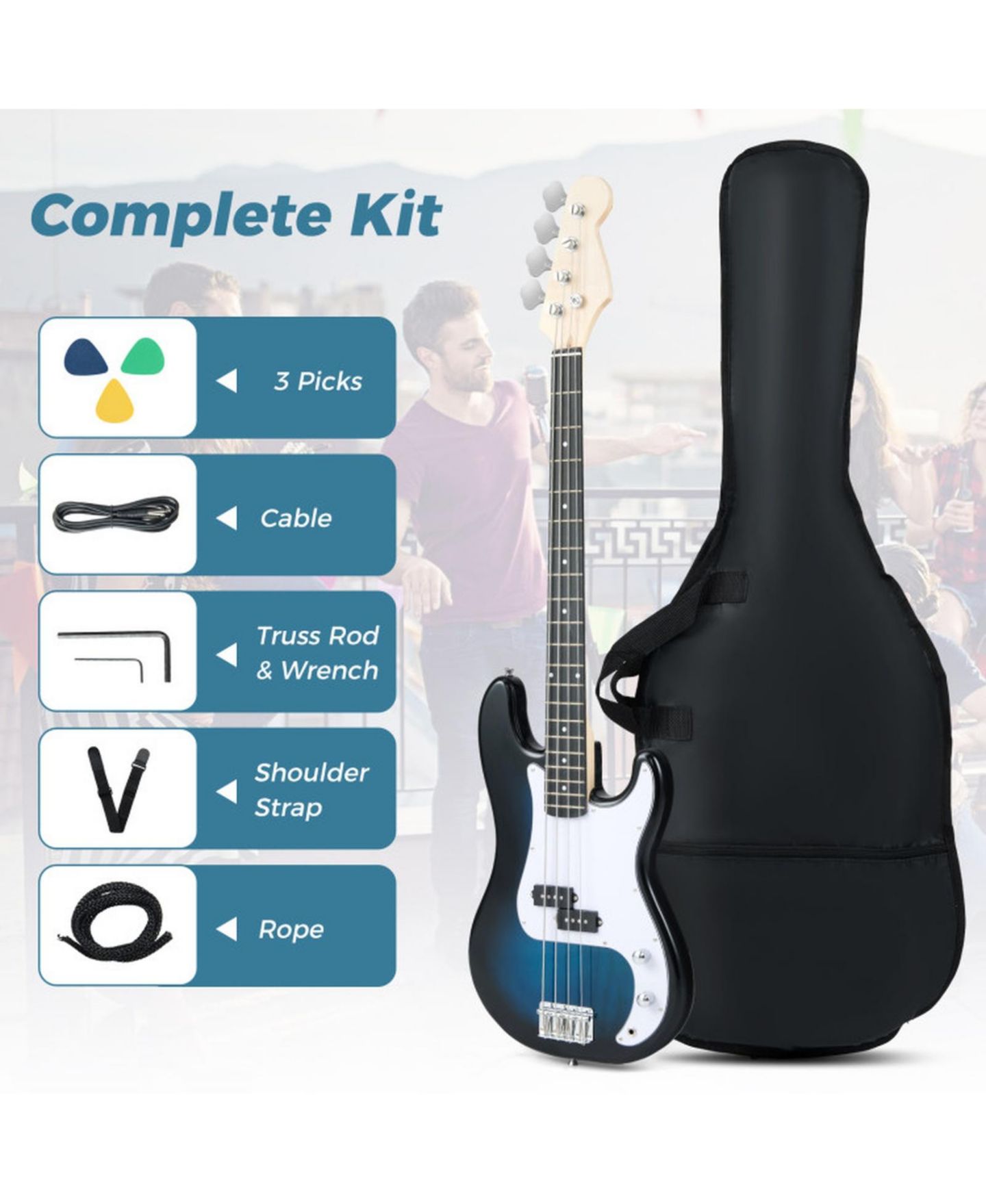 Детская игрушка SUGIFT 45.5 Inch Double-Pickup Electric Bass Guitar, Ages 12+, цвет: Синий — фото 8