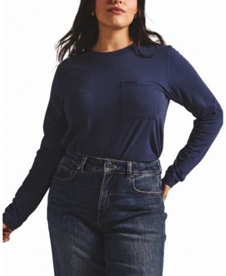 Plus Size Garcon Long-Sleeve Crewneck Chest Pocket T-Shirt