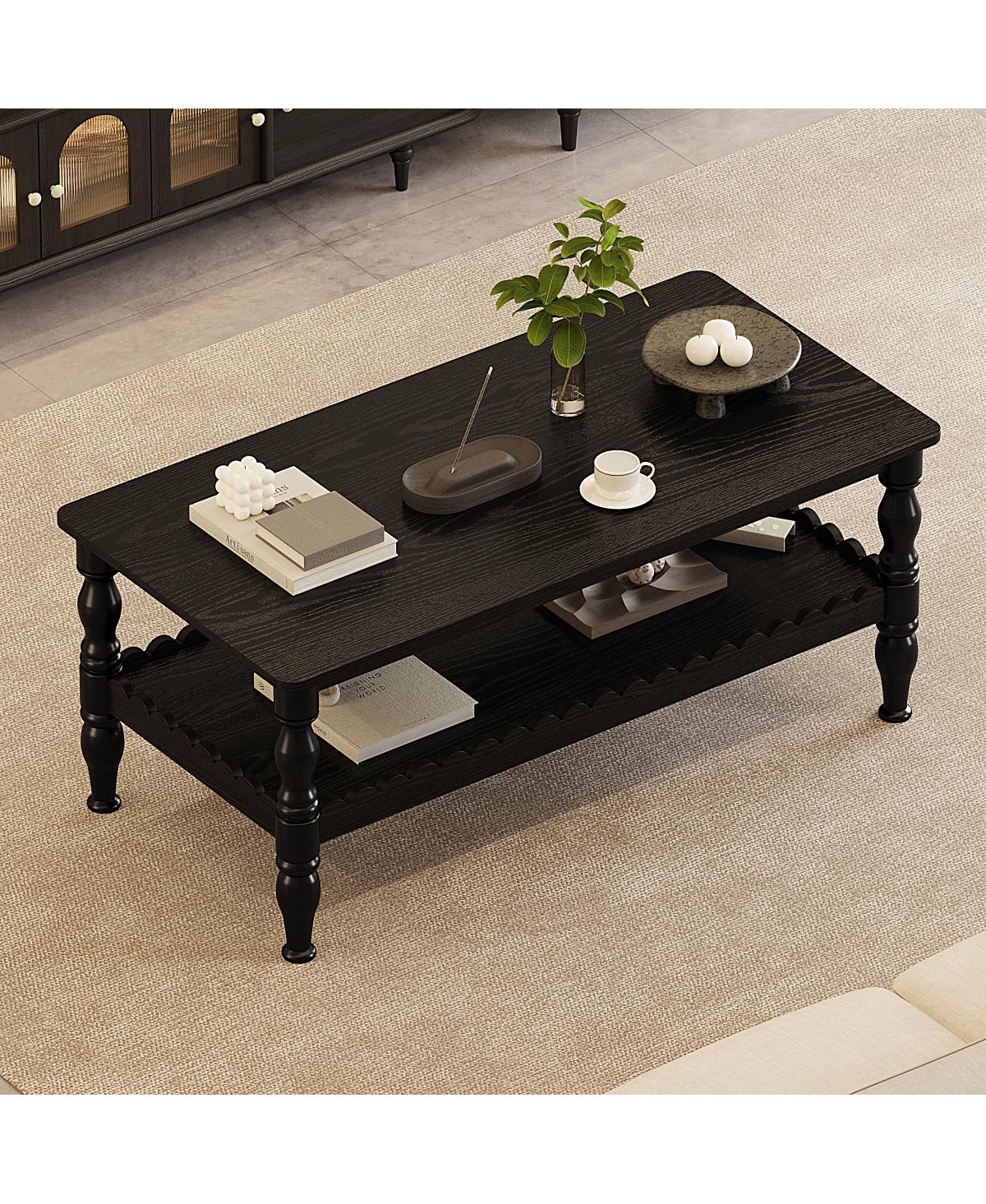Streamdale Furniture Solid Wood 2-Tier Rectangle Coffee Table with Storage