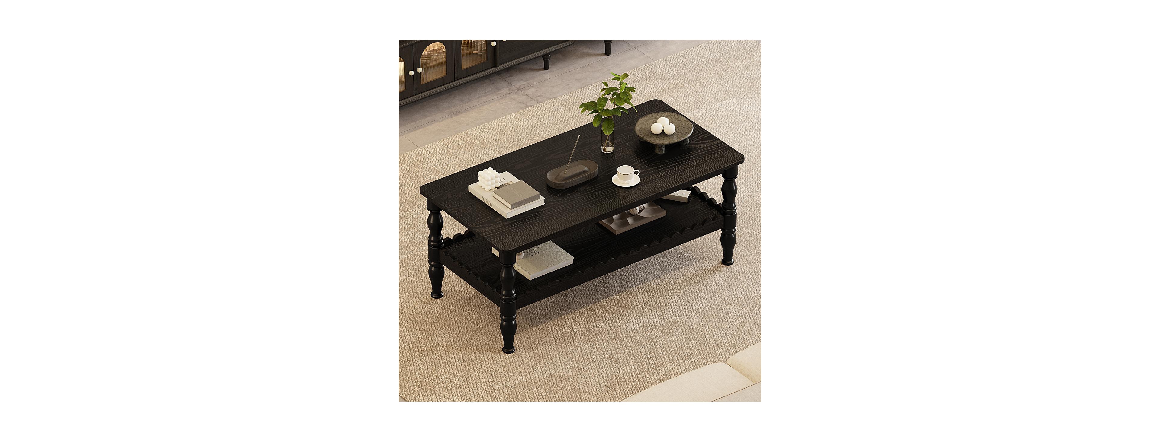 Streamdale Furniture Solid Wood 2-Tier Rectangle Coffee Table with Storage