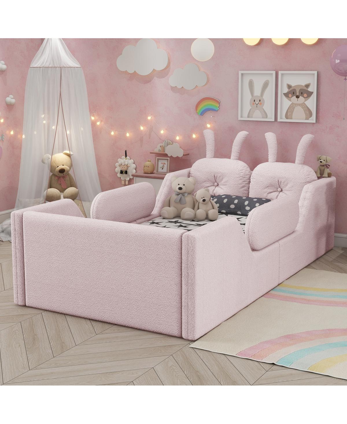 Streamdale Furniture Twin Upholstered Platform Bed with Rabbit Cushion and Side Rails