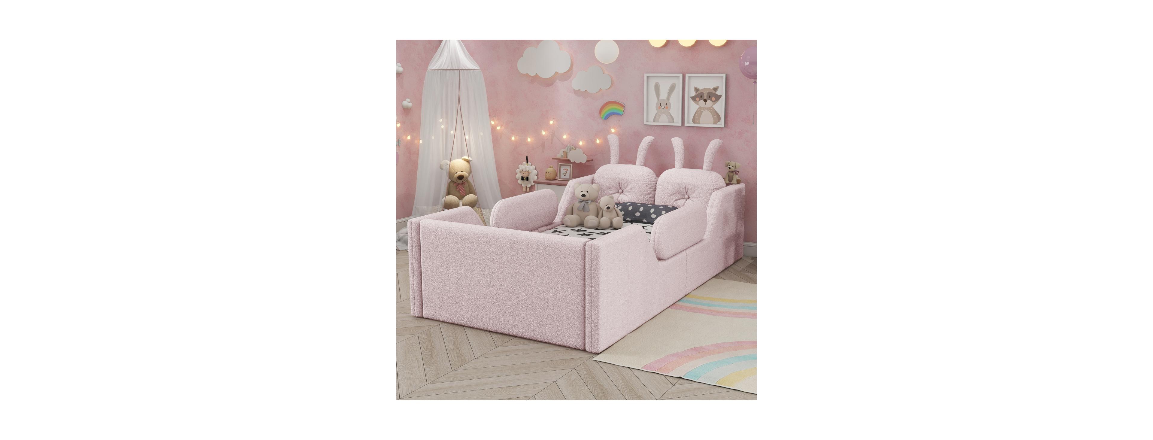 Streamdale Furniture Twin Upholstered Platform Bed with Rabbit Cushion and Side Rails