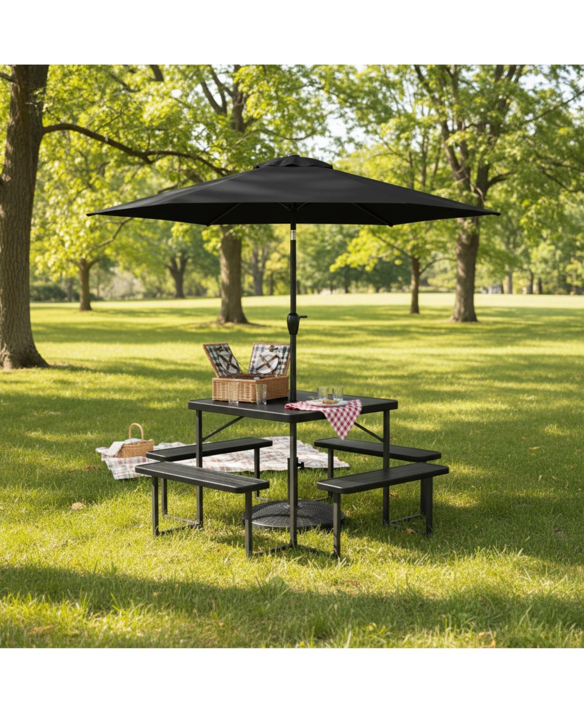 Sugift Hdpe Outdoor Picnic Table Set with Umbrella and Base