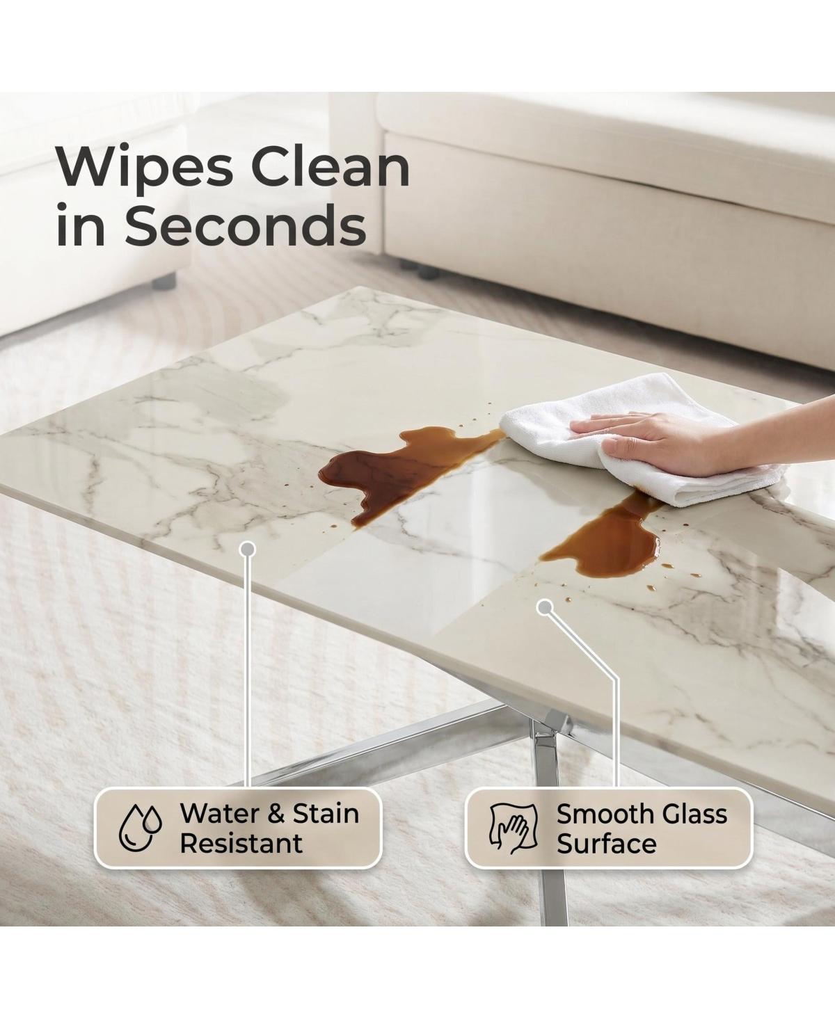 Streamdale Furniture Faux Marble and Glass Silver Coffee Table