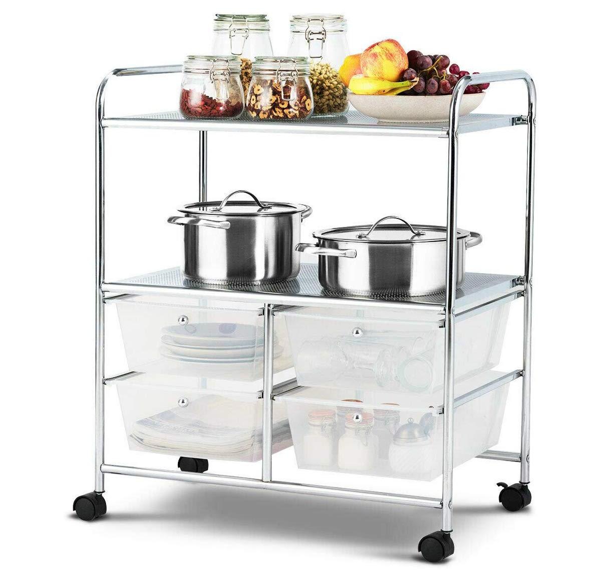 Mecale 4-Drawer Rolling Storage Cart with 2-Tier Open Shelf, Transparent - Transparent