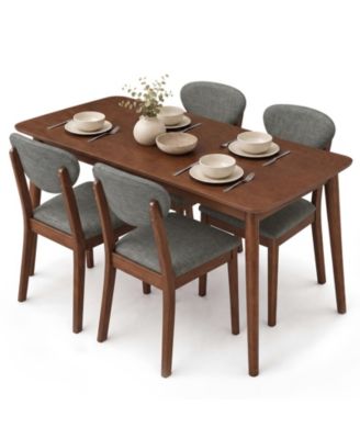  Wooden Dining Table Set for 4 w/Padded Seat for Living Room Breakfast Nook Coffee and Clay