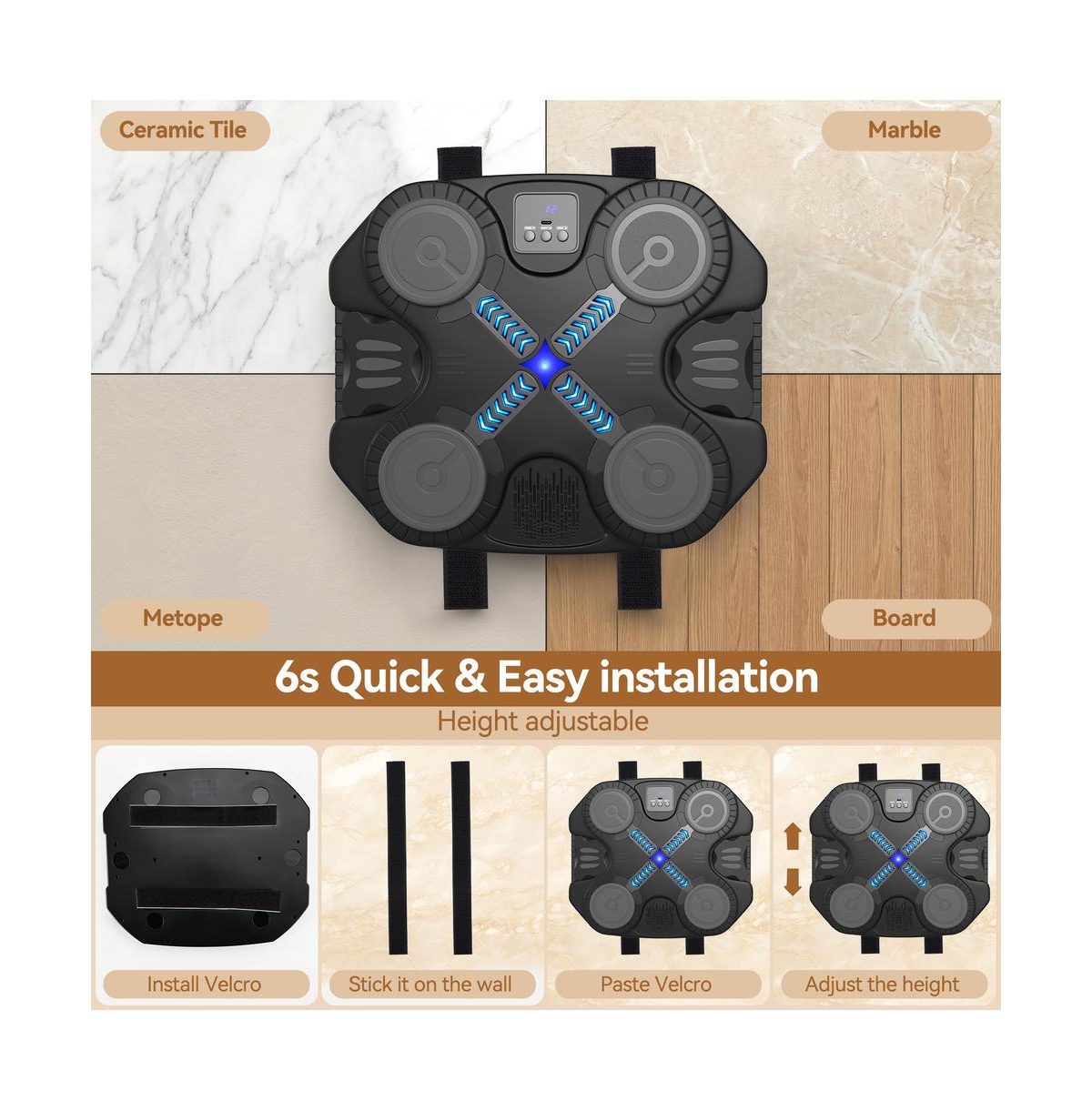 Artudatech Music Boxing Machine - Bluetooth, Led Lights, 5 Speed Levels, Wall-Mount Punching Game