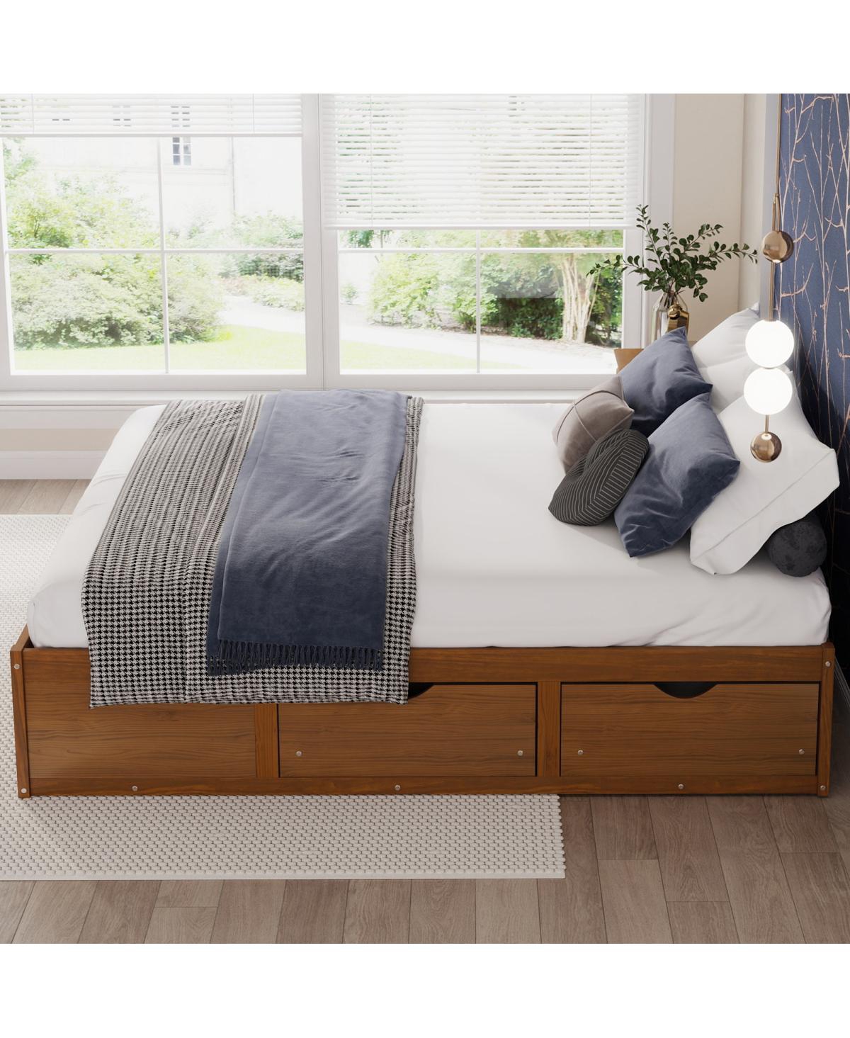 Streamdale Furniture King Size Platform Bed with 6 Storage Drawers,Pine Wood Storage Bed