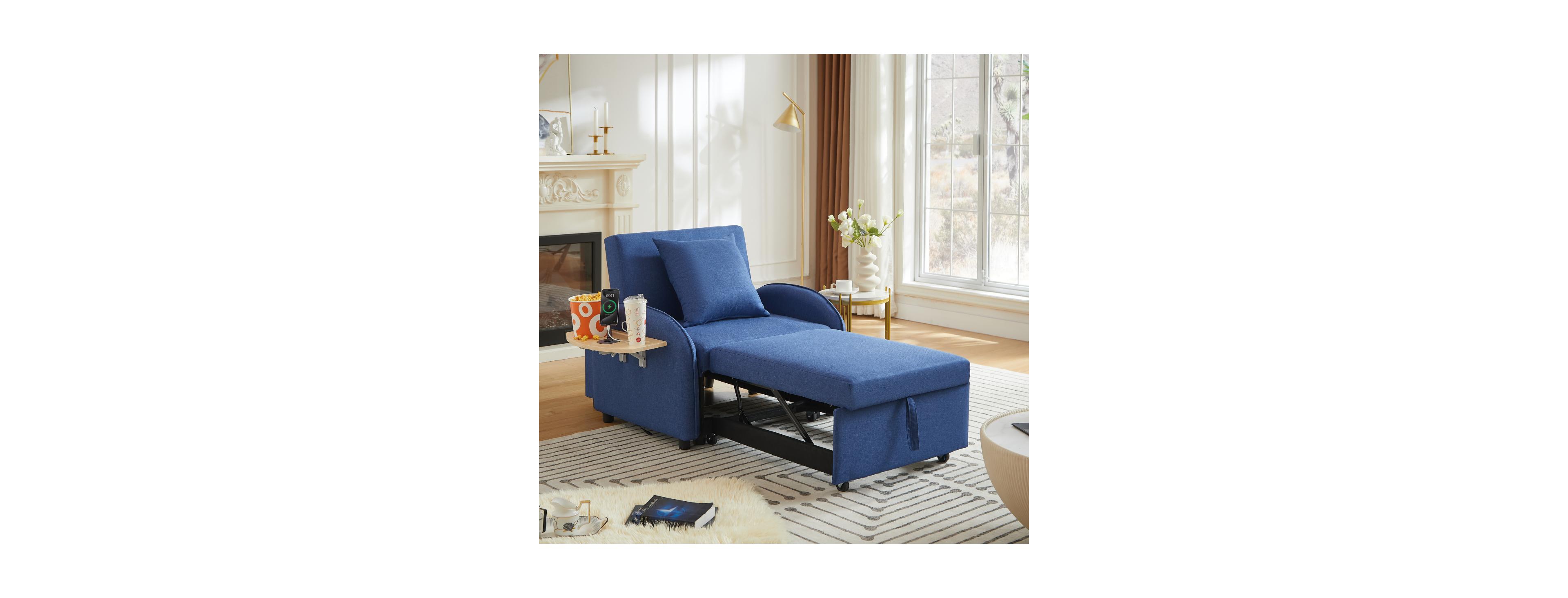Streamdale Furniture 3-in-1 Convertible Sleeper Sofa Chair with Usb and Foldable Table