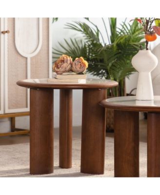 Round Sintered Stone Coffee Table with Wooden Legs