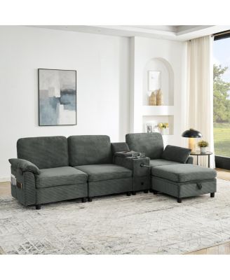 Modern Modular Sectional L-Sofa with Storage and Cup Holders