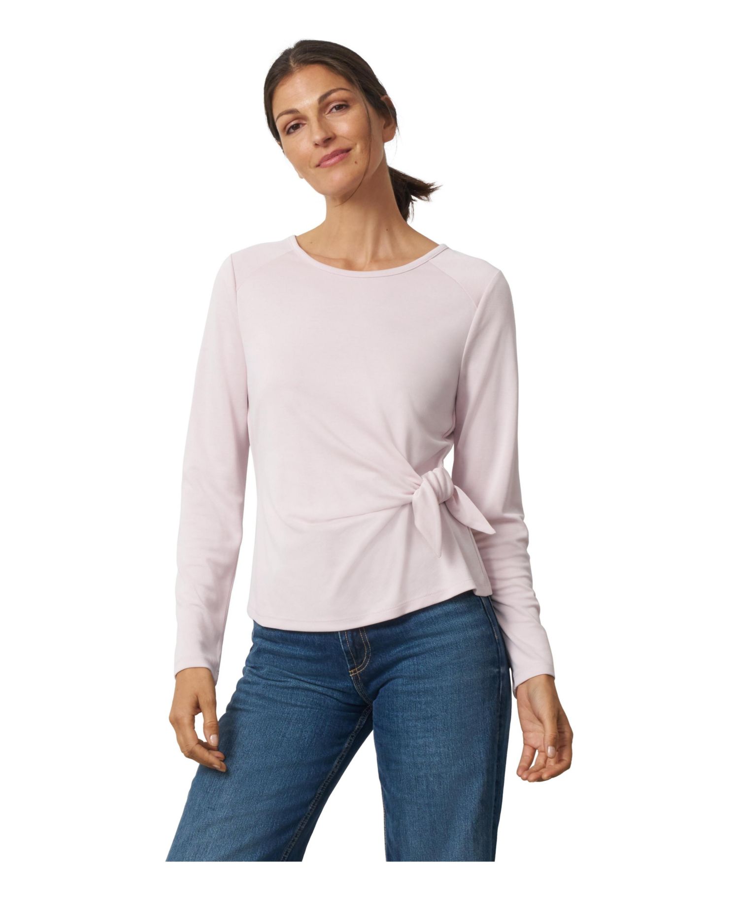 Women's Side-Tie Long-Sleeve Crewneck Knit Top