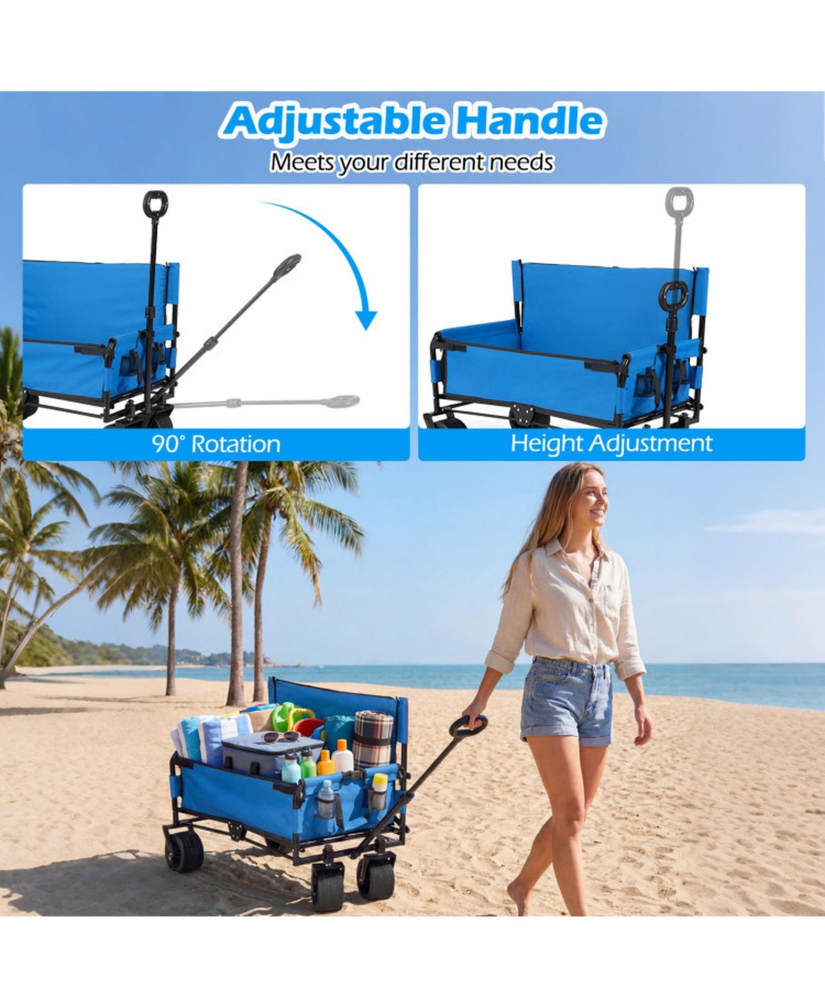 Sugift 2-in-1 Collapsible Beach Wagon Bench Seat Combo with All-Terrain Wheels