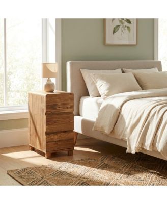 Solid Wood Nightstand with 3 Drawers, Rustic Narrow Bedside Table for Bedroom Room, Farmhouse Three Drawers End Table