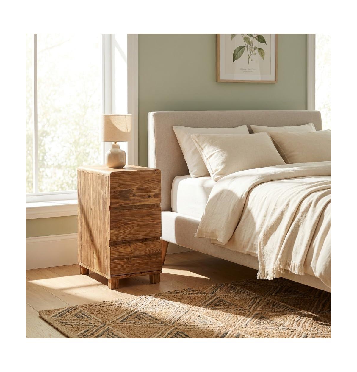 Tribesigns Solid Wood Nightstand with 3 Drawers, Rustic Narrow Bedside Table for Bedroom Room, Farmhouse Three Drawers End Table - Brown