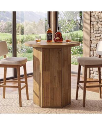 31.5" Round Bar Table, Wood Pub Table with Storage Cabinet
