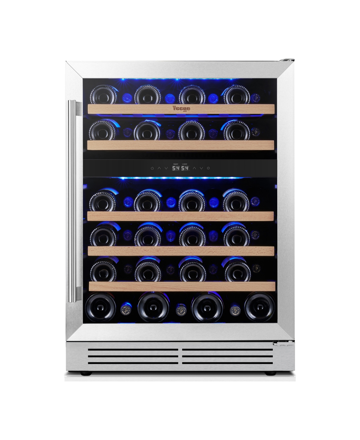 Yeego 24 Inch Dual Zone Wine Cooler Refrigerator Led Display 52 Bottles Built-in or Freestanding With Door,Shelves
