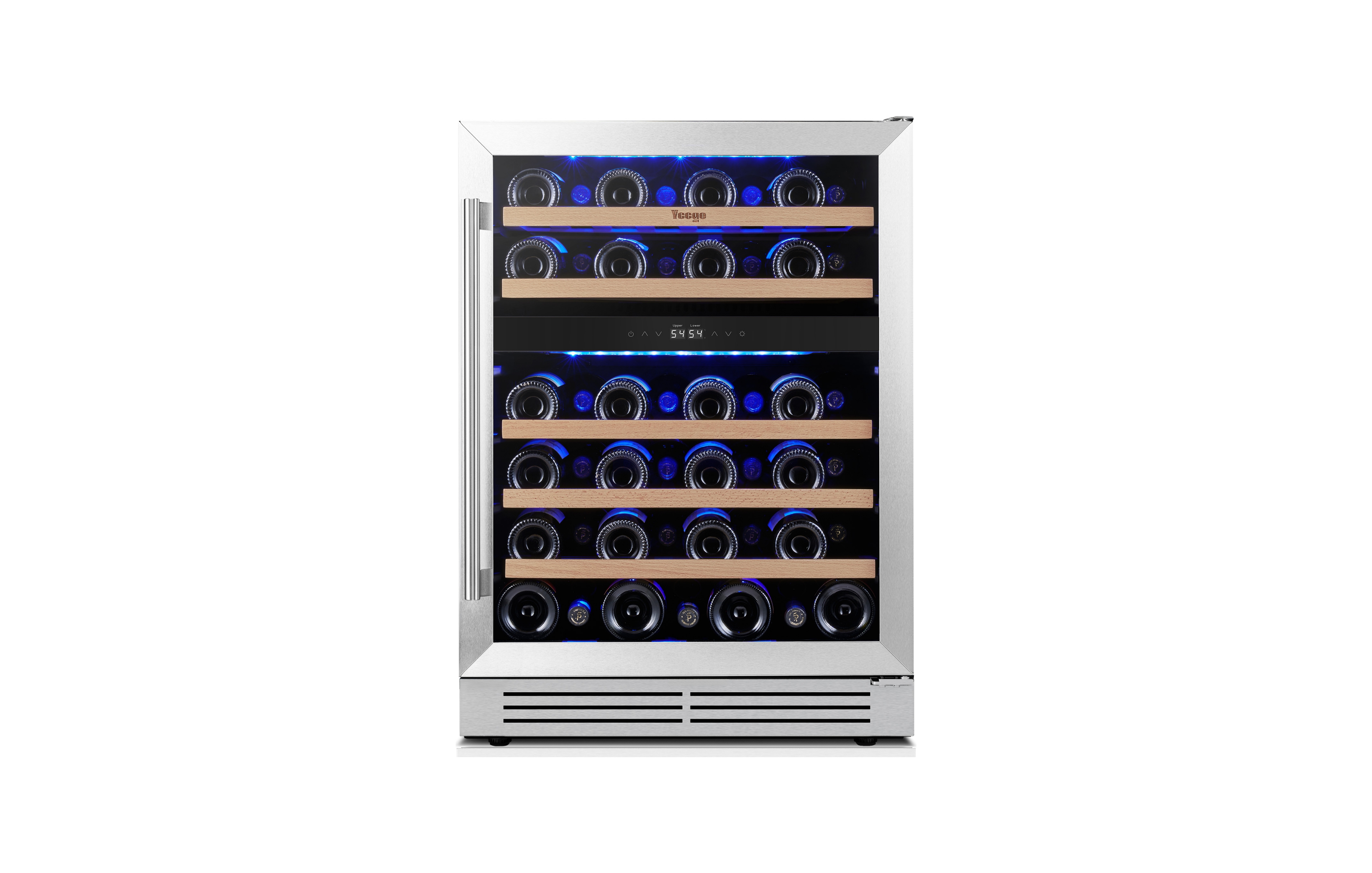 Yeego 24 Inch Dual Zone Wine Cooler Refrigerator Led Display 52 Bottles Built-in or Freestanding With Door,Shelves