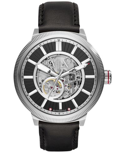 A|X Armani Exchange Men's Automatic Black Leather Strap Watch 49mm AX1418
