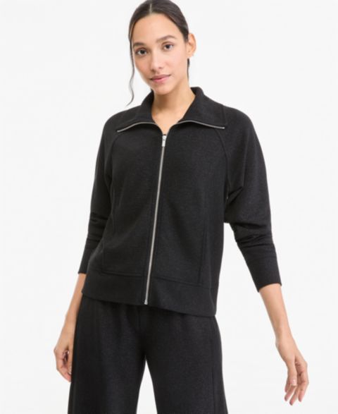 Женская куртка ID Ideology Shine Ottoman-Rib Full Zip Mock Neck, цвет: Глубокий чёрный