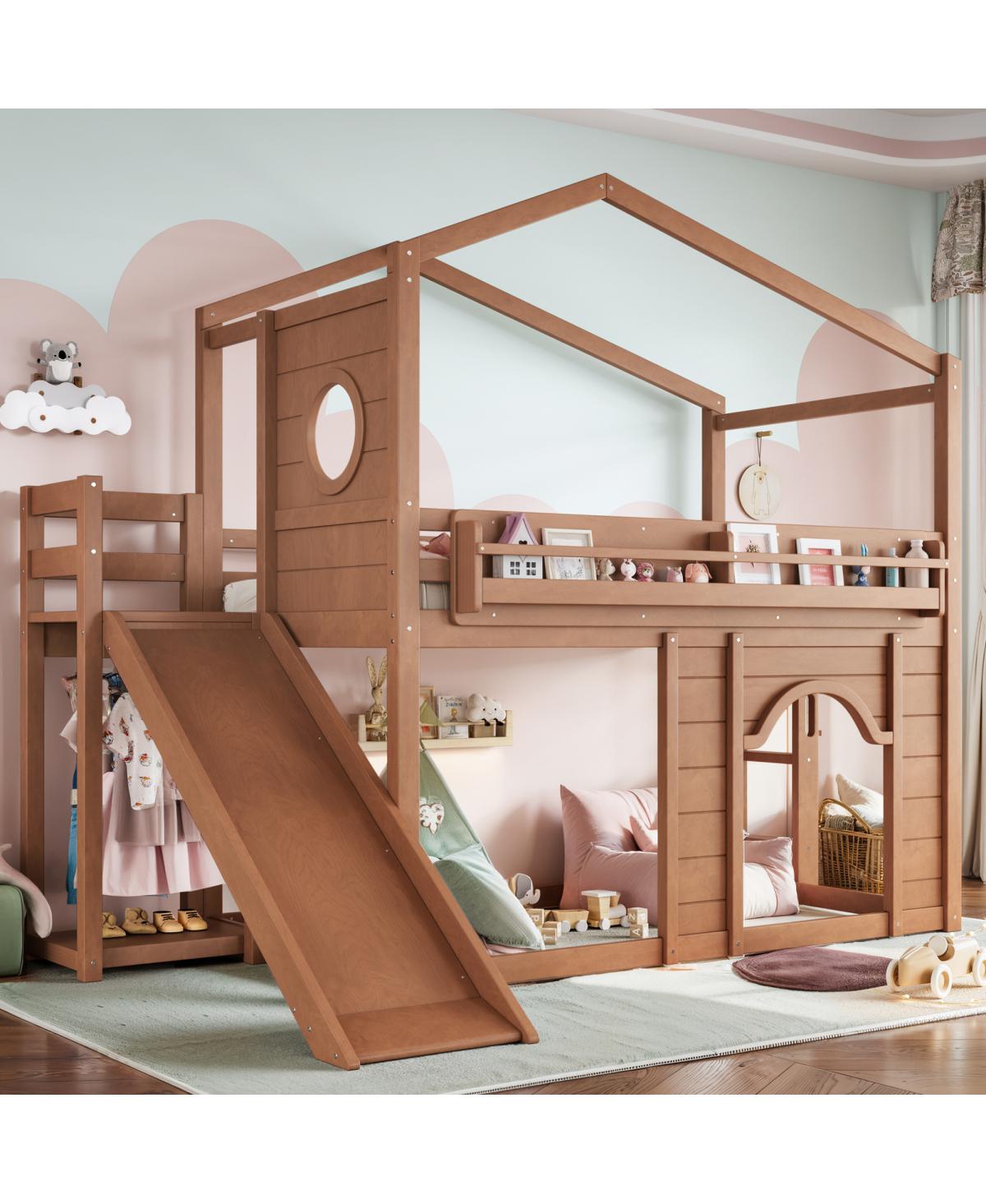Streamdale Furniture Twin Size House Loft Bed with Slide, Bookshelves and Wardrobe